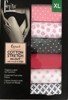 Felina Women's - Hi Cut Cotton Stretch Panties (6 Pack) - oddros.shop