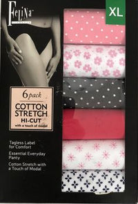 Felina Women's - Hi Cut Cotton Stretch Panties (6 Pack) - oddros.shop