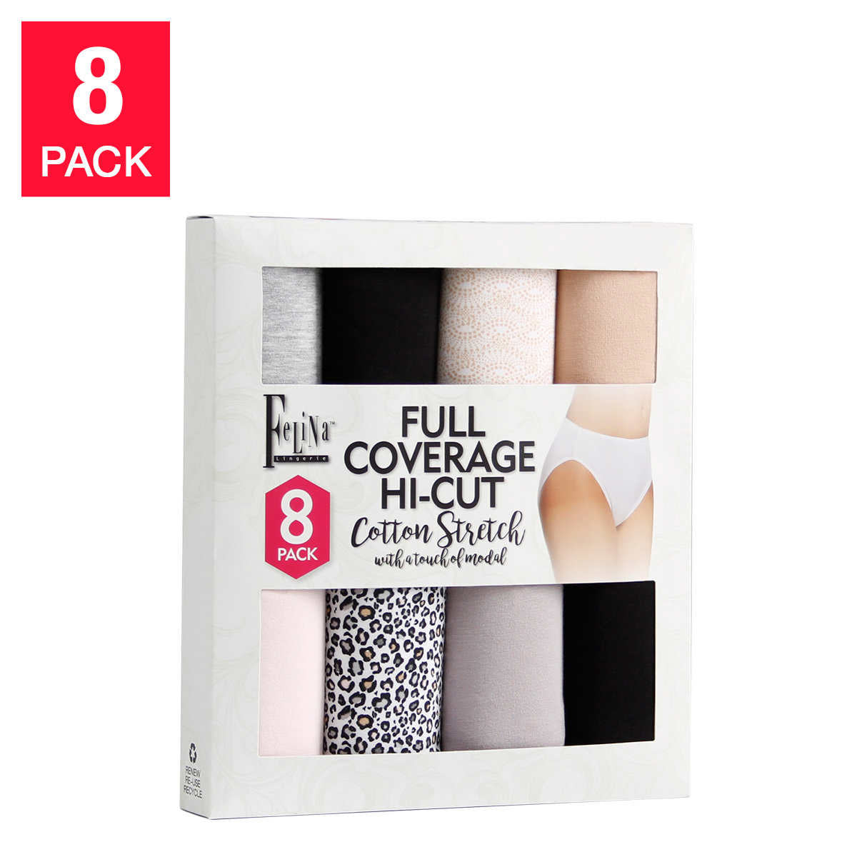 Felina Ladies' Hi-Cut Panty,  X-Large (8-pack) - oddros.shop