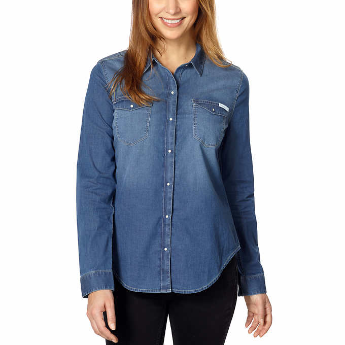 Calvin Klein Jeans Ladies' Denim Shirt, Blue (Large) - oddros.shop