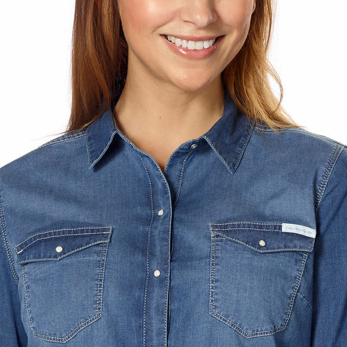Calvin Klein Jeans Ladies' Denim Shirt, Blue (XX-Large) - oddros.shop