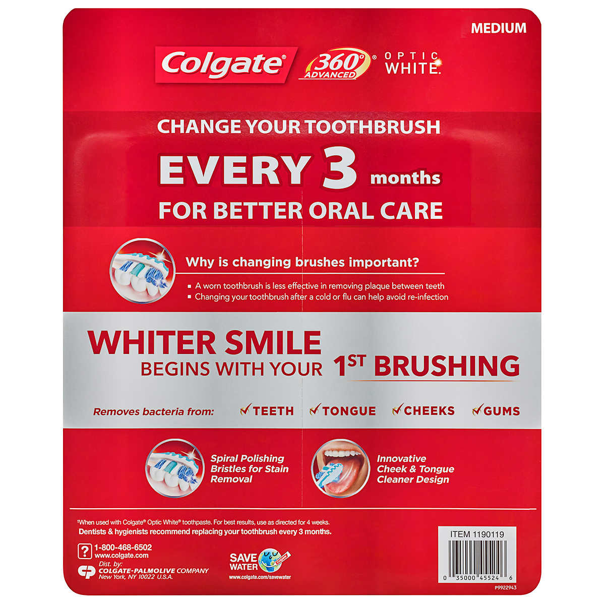 Colgate 360 Advanced Optic White Toothbrush, Medium (6-Pack) - oddros.shop