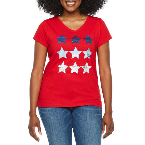 St. John's Bay Short Sleeve Americana V Neck Tee - Plus - oddros.shop